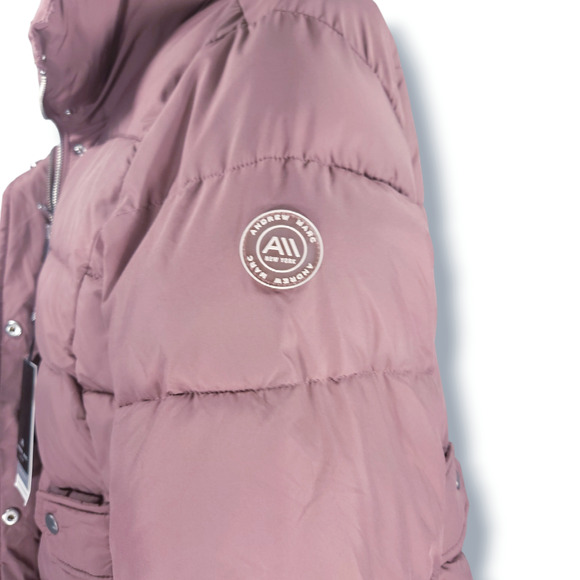 NWT Andrew Marc Adler Bib Cozy Winter Puffer Long Coat Sz. L [12-14] Rose Taupe - Picture 4 of 15